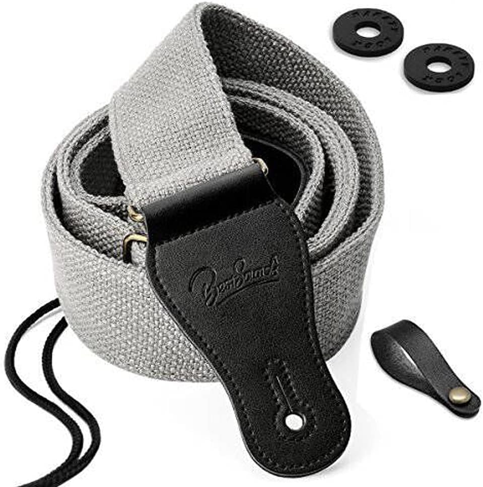 BestSounds Guitar Strap 100% Soft Cotton Genuine Leather Ends Strap for Acoustic Guitar, Electric Guitar, Bass & Mandolins