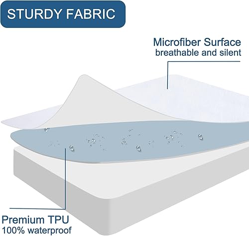 Miniatura 4 de SPRINGSPIRIT Paquete de 2 protectores de colchón impermeables de tamaño matrimonial, fundas de colchón de bambú refrescante, con bolsillo de hasta