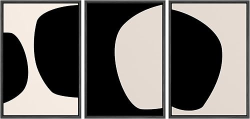 Miniatura 76 de SIGNLEADER Lienzo enmarcado para pared, juego de arte de collage de polígonos retro marrón tostado, ilustraciones con formas abstractas, arte