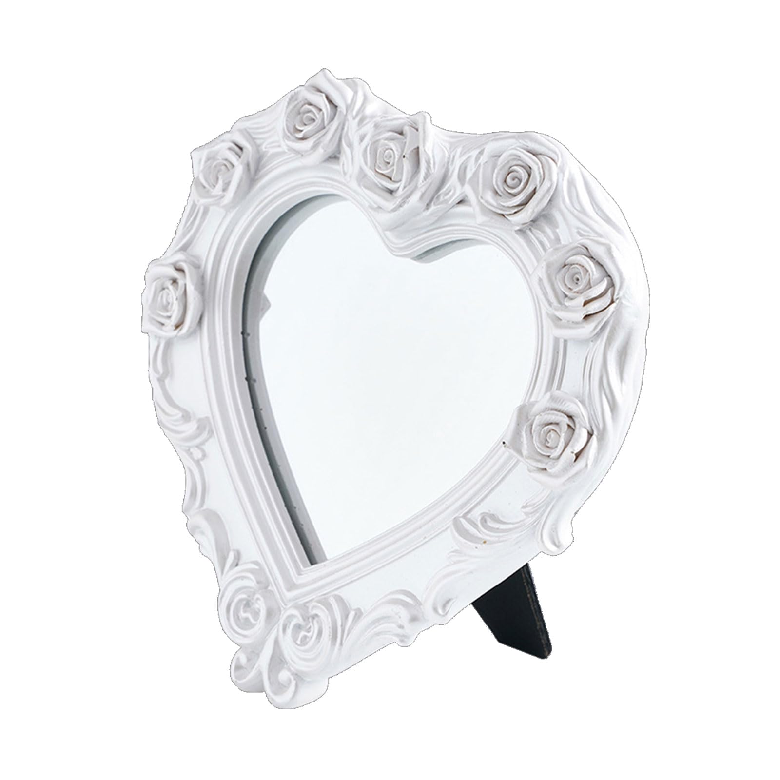 Rose Frame Decorative Vanity Glass for Tabletop Use, Heart Shaped Resin Accent with Rear Stand for Dressers Heart Shaped Tabletop Vanity Glass Rose Frame Decorative Dresser Accent Freestanding