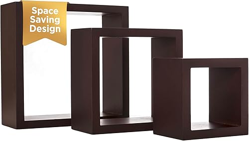 Kiera Grace Juego de tres estantes flotantes cuadrados de madera de diseño rústico y atemporal Cubbi para el hogar, habitación y oficina, 5