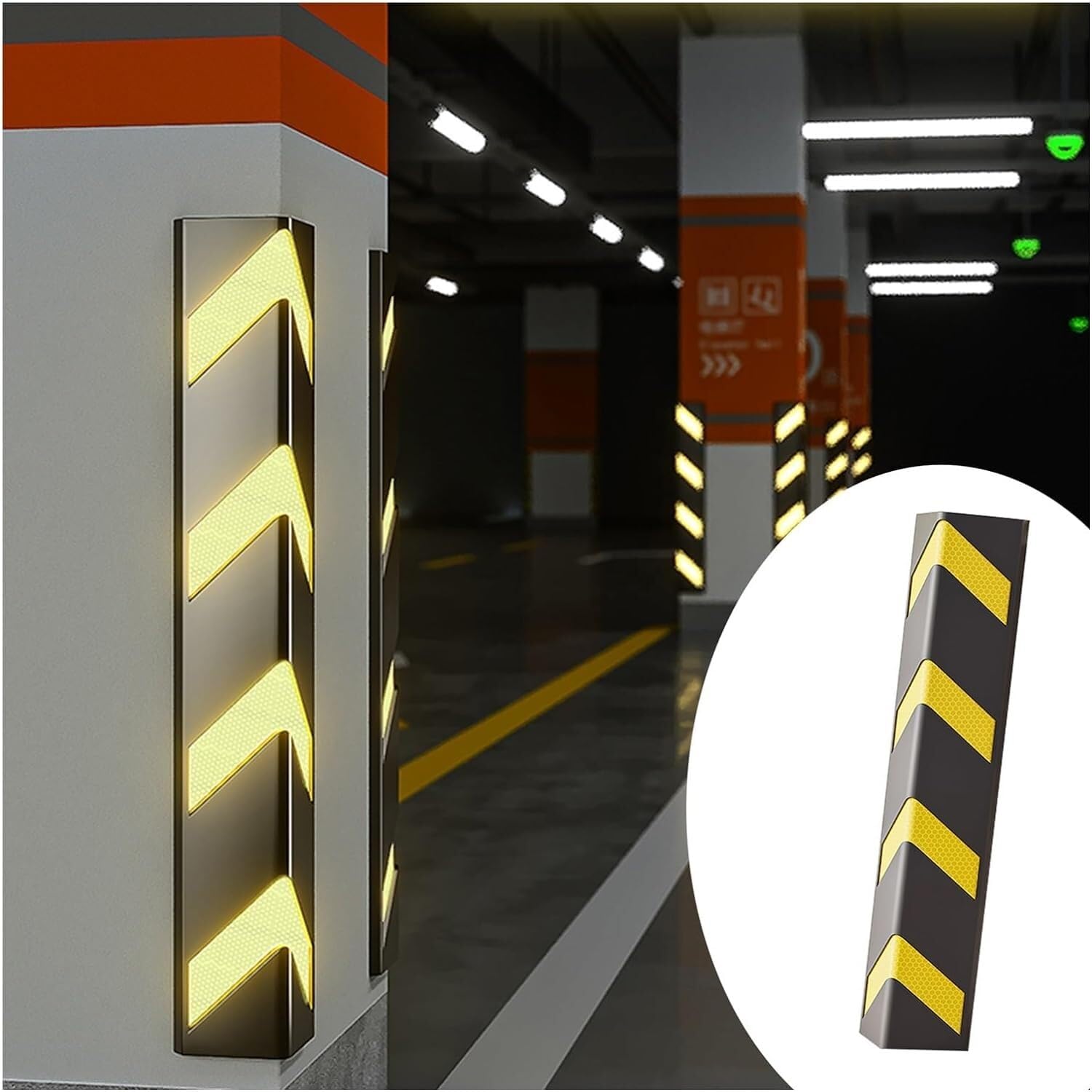 LXXW Corner Guards Reflective Wall Edge Protector, Rubber Corner Guards, L-Shape Corner Guard Reflective Yellow Strip for garages and Warehouses(Color:Black+Yellow-100cm,Size:1pcs)
