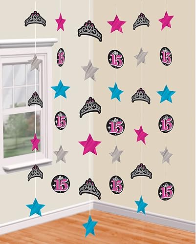 Elegante decoración de fiesta de cumpleaños de Mis Quince Años (paquete de 6), multicolor, 7 pulgadas.