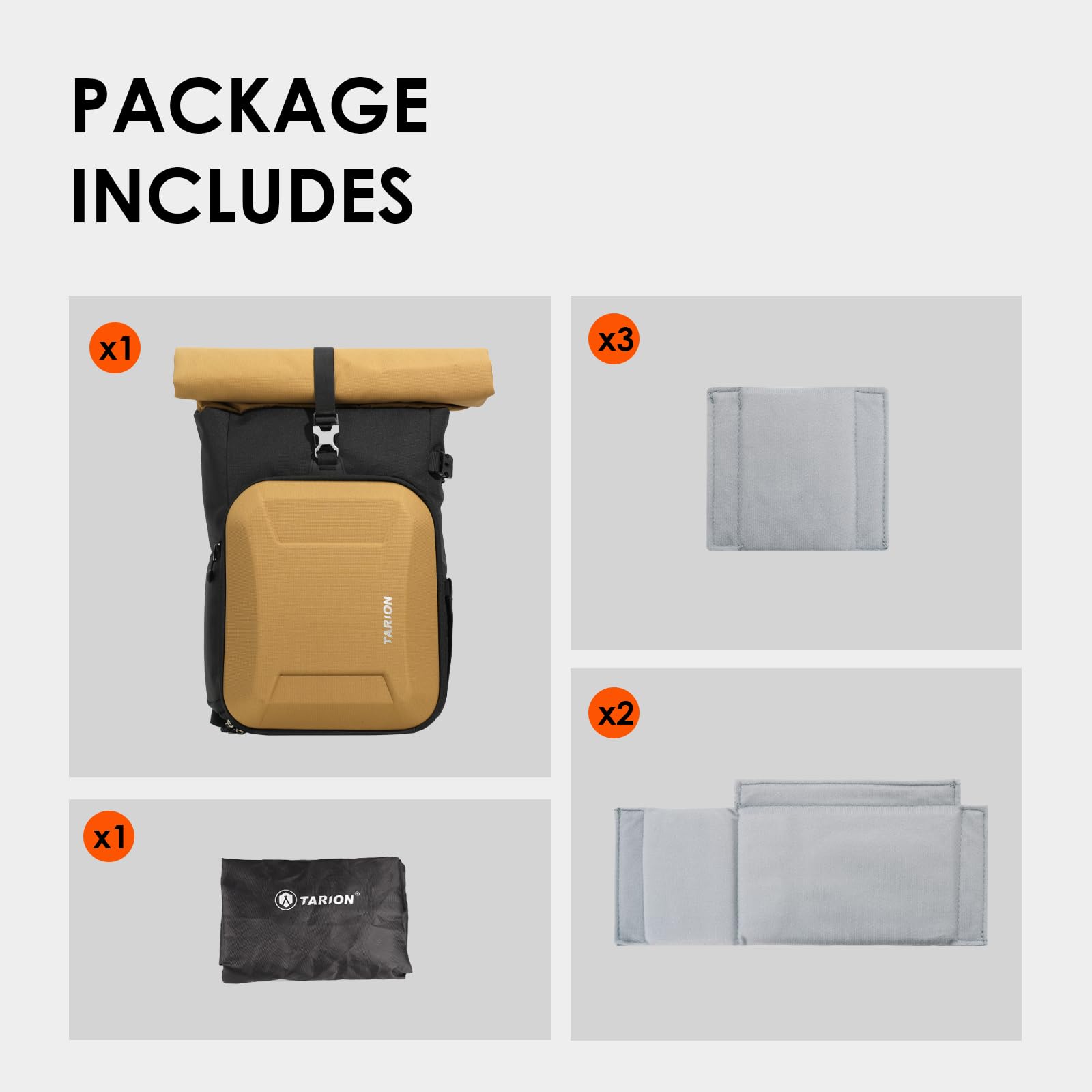 TARION Kamerarucksack Rolltop Fotorucksack mit Hartschale: Professionelle Kameratasche Spiegelreflex mit 16 Zoll Laptopfach für DSLR SLR Kameras Objektive Stativ(Gold)