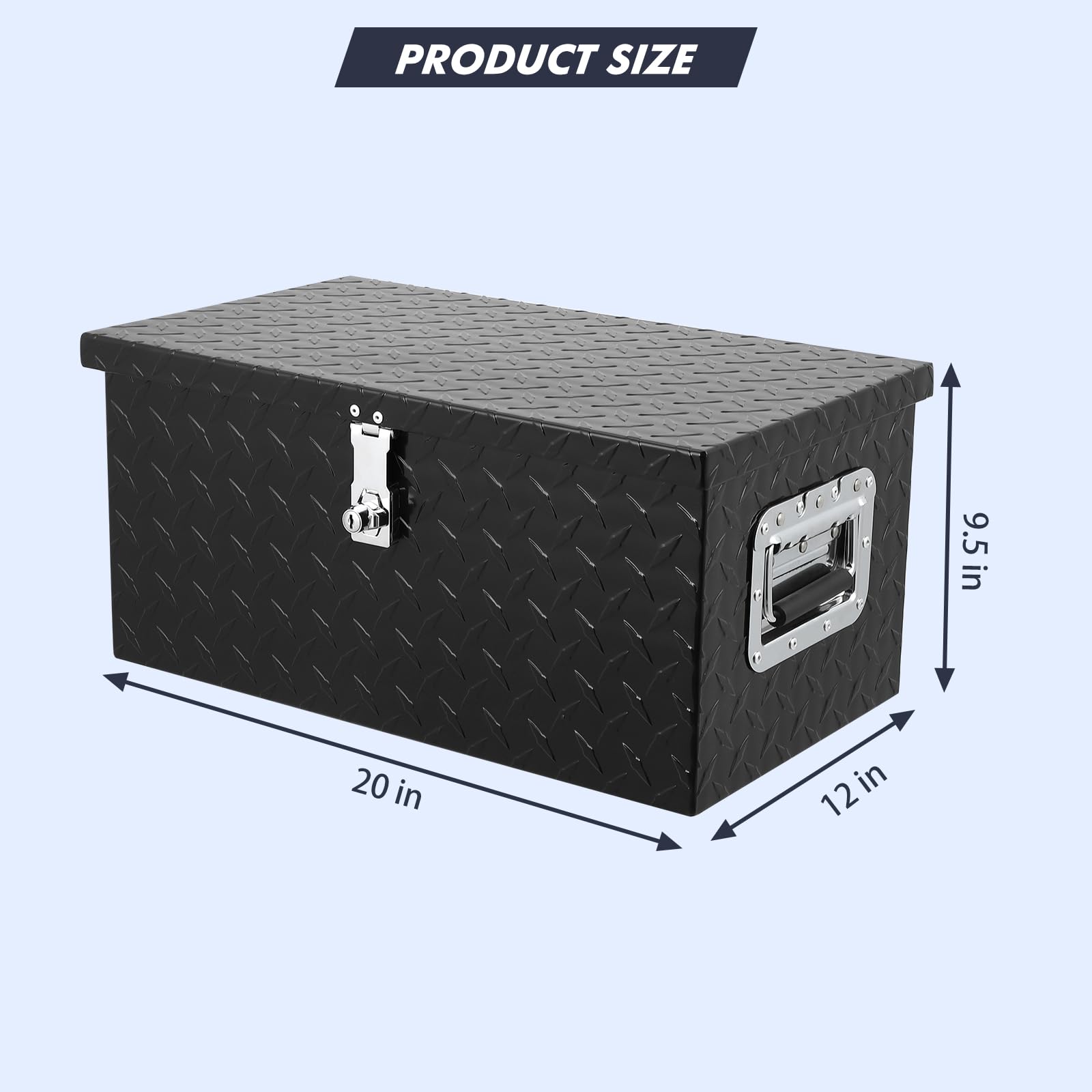 Robusta cassetta portautensili per cassone pick-up 20" - Alluminio diamantato impermeabile - Serratura sicura e maniglie laterali - Ideale per camion, RV, rimorchio, furgone - Modello nero