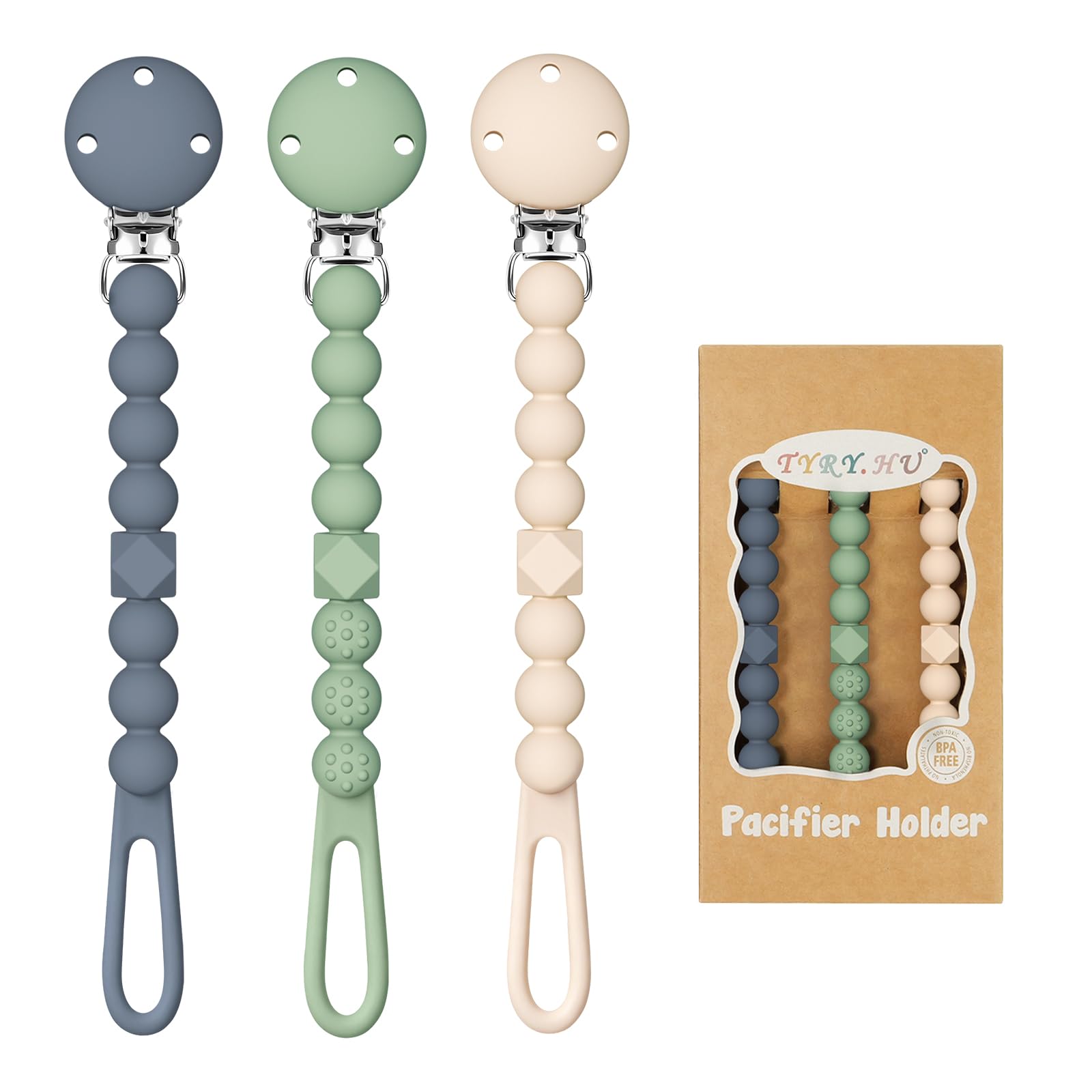 Photo 1 of TYRY.HU Baby Pacifier Clip - Grey, Green, Khaki