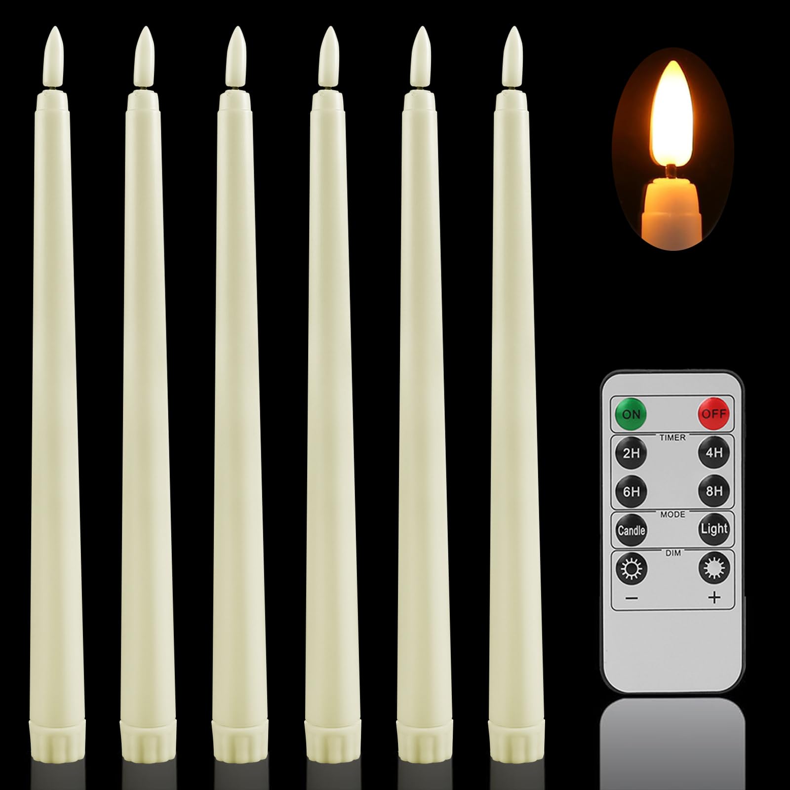 MI CASA LED Flameless Taper Candles Flickering Set of 12 with 10-Key Remote, Battery Operated Ivory Electric LED Candle Lights 11 Inch 3D Wick Light Window Candles for Home Christmas Wedding Decor