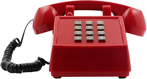 Miniatura 2 de Opis PushMeFon Cable El teléfono fijo para el hogar en estilo retro - Teléfono con botón vintage no eléctrico para conexiones fijas en rojo