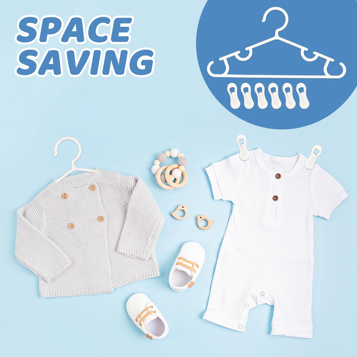 60 Stück Kleinkind-Kleiderbügel, Baby-Kleiderbügel mit Clips, Baby-Kleiderbügel, Kinderhosen-Kleiderbügel, rutschfeste Baby-Kleiderbügel, für Kleinkinderschrank, Jungen und Mädchen, Schrank,
