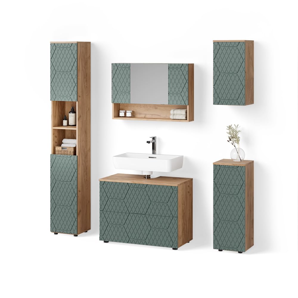 Livinity Conjunto de Muebles de baño Ronco, Verde/Roble Dorado 80 cm