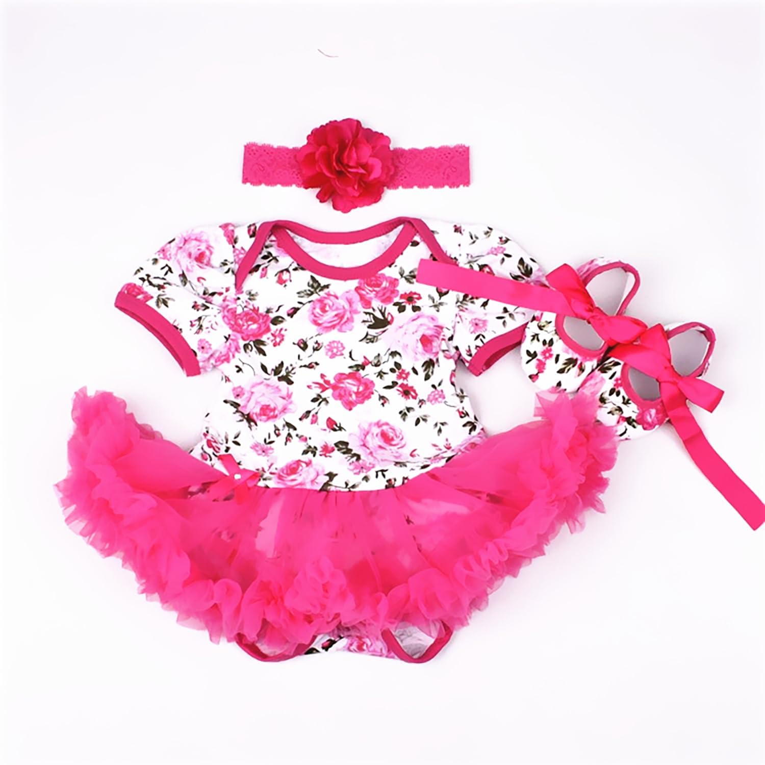 Reborn Baby Dolls Clothes Pink Outfits for 20- 22 inch Reborn Doll Girl Newborn Toddler Dolls Matching Clothing Rose Flower Pattern Dress 3pcs Set