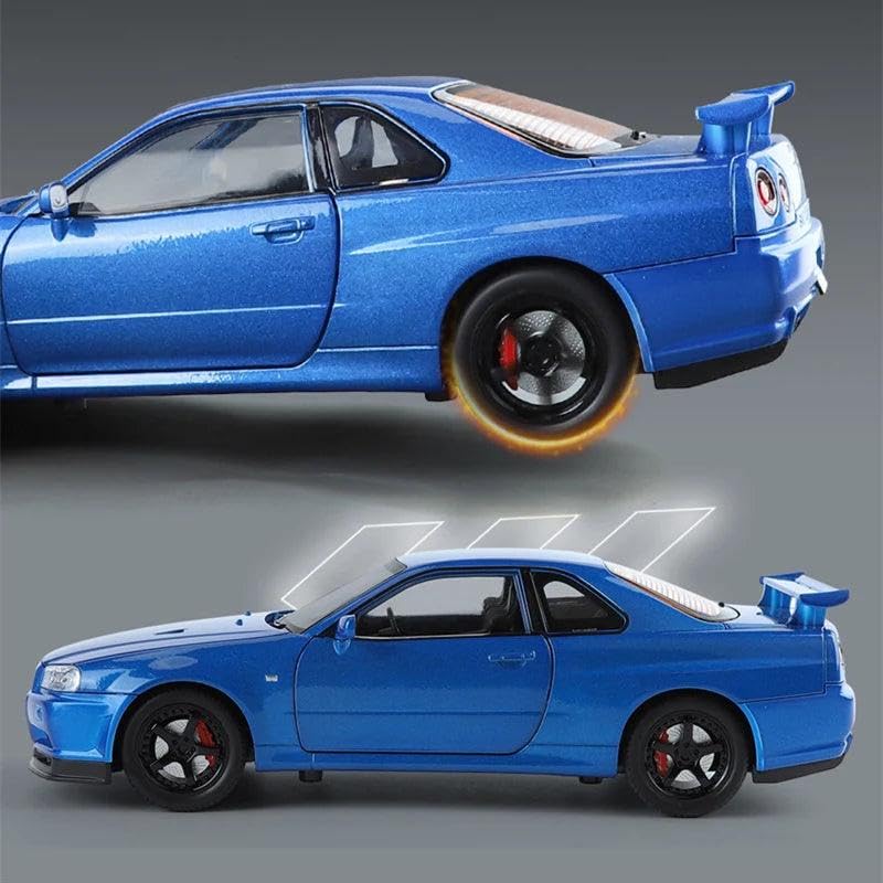 Image of PLUSPOINT Diecast Metal Skyline GTR-R34 P.Walker Edition Brian Car 1:24 Scale Simulation Model Alloy Metal Pull Back Toy car for Kids with Openable Doors & Light, Music Toy Vehicle for Kids, Adults