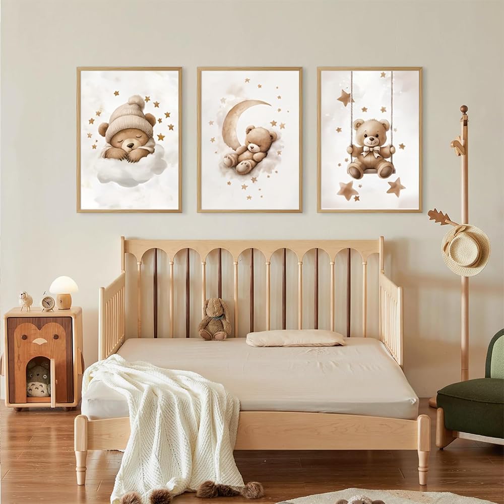 3 Affiche Ourson Chambre Bebe 30X40CM Poster Nounours Beige Tableau Decoration Murale Enfant Garcon Ours Toile Ourson Bebe Beige Affiche Enfant Garcon Ours Nounours Chambre Cadeau sans Cadre