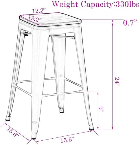 Miniatura 27 de Changjie Furniture Juego de 4 taburetes de bar con asiento de madera, taburetes de bar sin espalda, taburetes de bar industriales de altura de