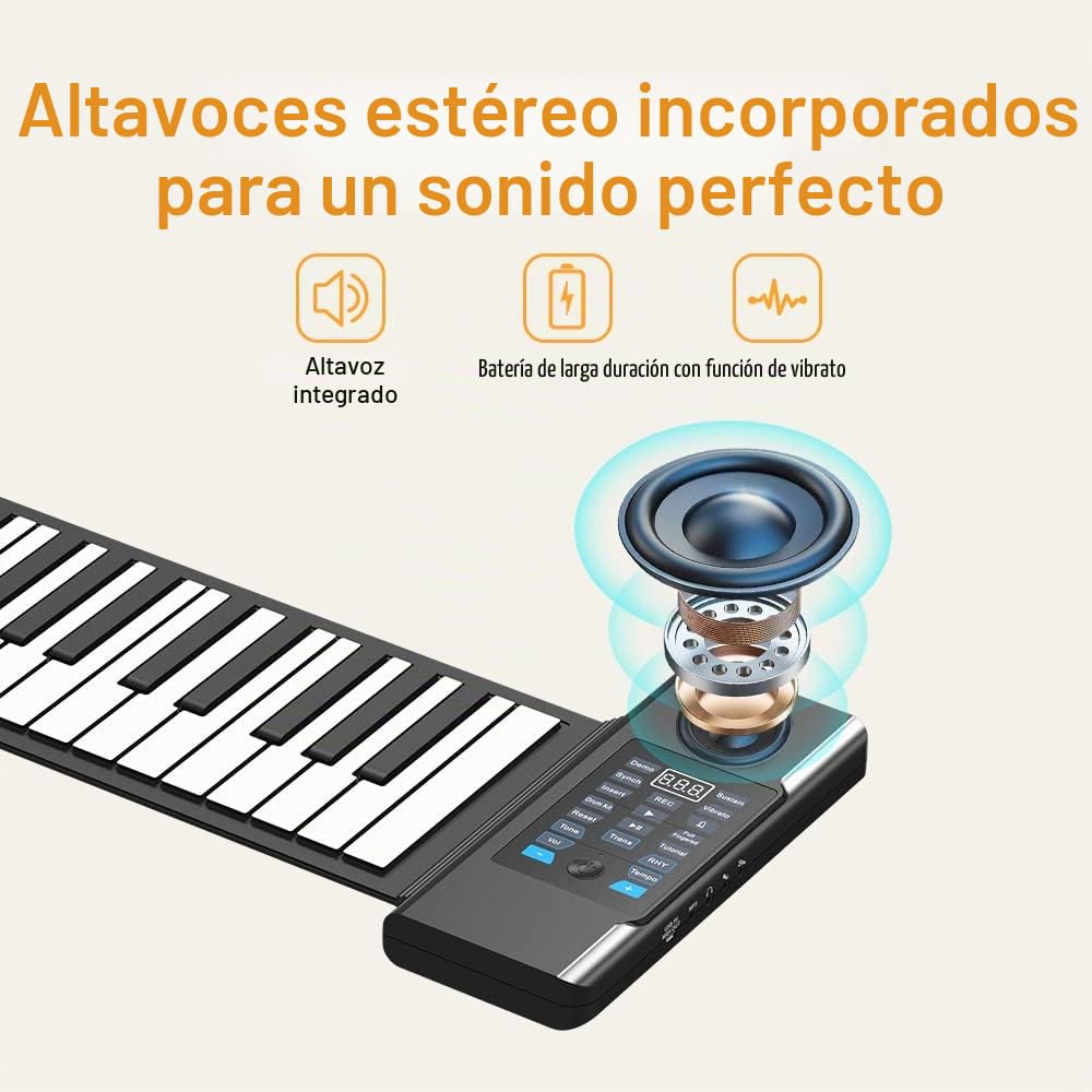 Piano enrollable de 88 teclas, piano recargable portátil mejorado, auriculares MP3 Bluetooth, entrada USB, salida MIDI, 128 ritmos, para vacaciones como el mejor regalo