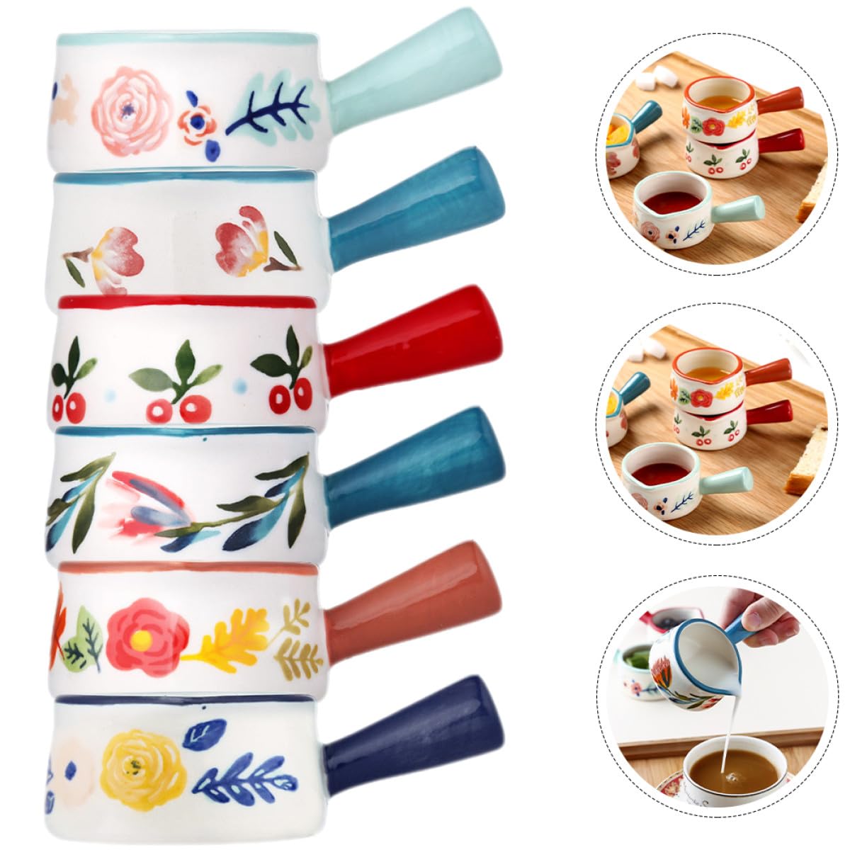 SHINEOFI Jarras de Cerámica Diseño Práctico y Elegante con Asa Juego de 6 para Servir Leche y Café 50ml para Fiestas y Restaurantes