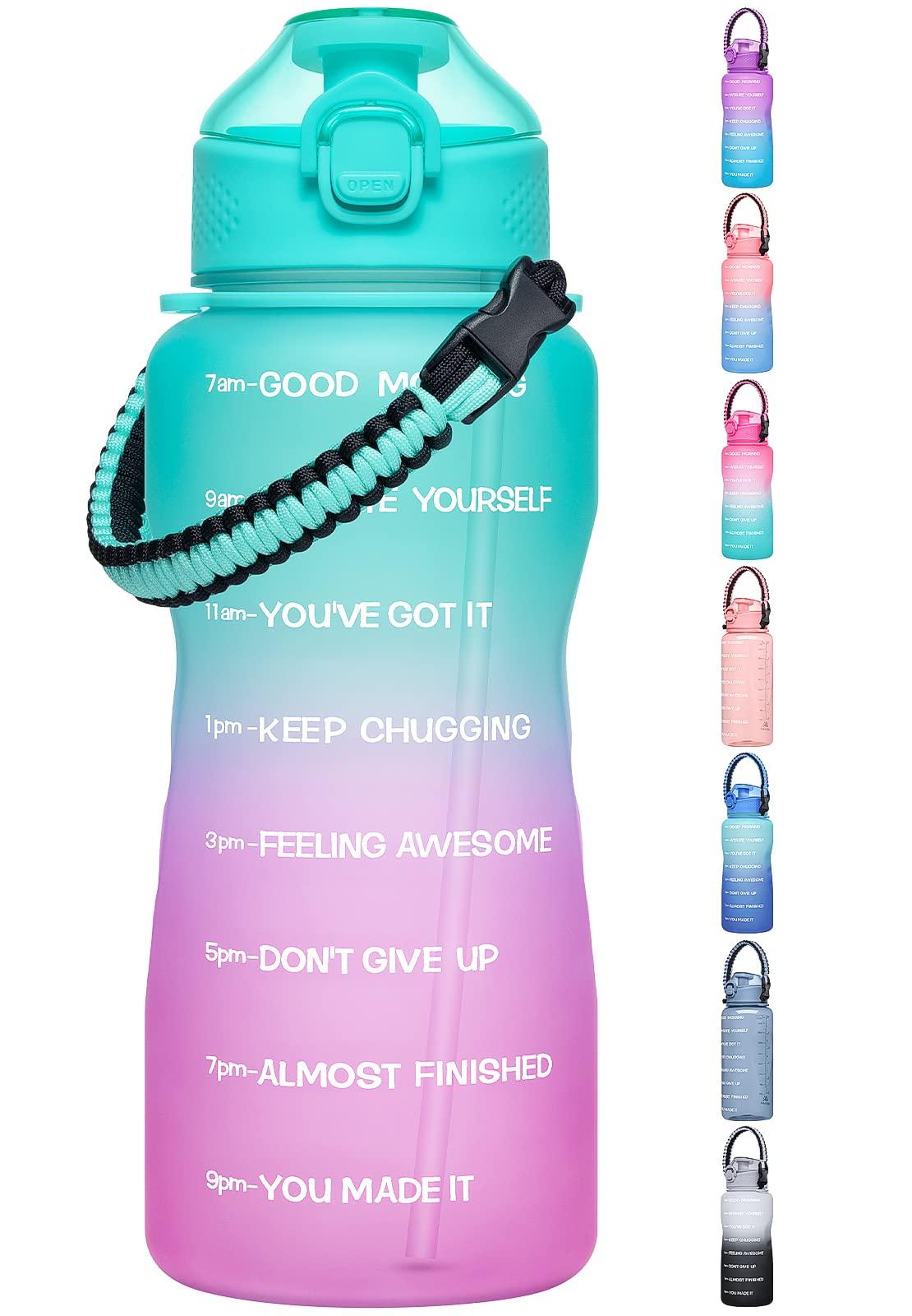 Water Bottles with Times to Drink, 1 Gallon/128oz BPA Free Leak-proof Water Bottle with Time Marker & Straw Perfect for Fitness Gym Camping Outdoor S…