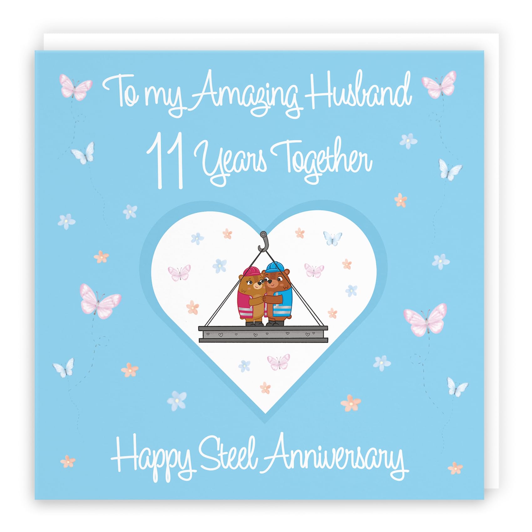 Hunts England, Husband 11th Anniversary Card, 11 Years, Steel Anniversary, Romantic Meadows, Fun Card