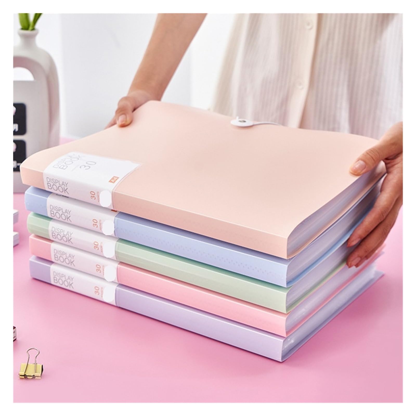 Carpeta de archivos A4 de 2 piezas, libro de exhibición, 30/60 páginas, bolsa organizadora de documentos de papel transparente, papelería, suministros escolares de oficina Carpetas De Fundas A4(Light