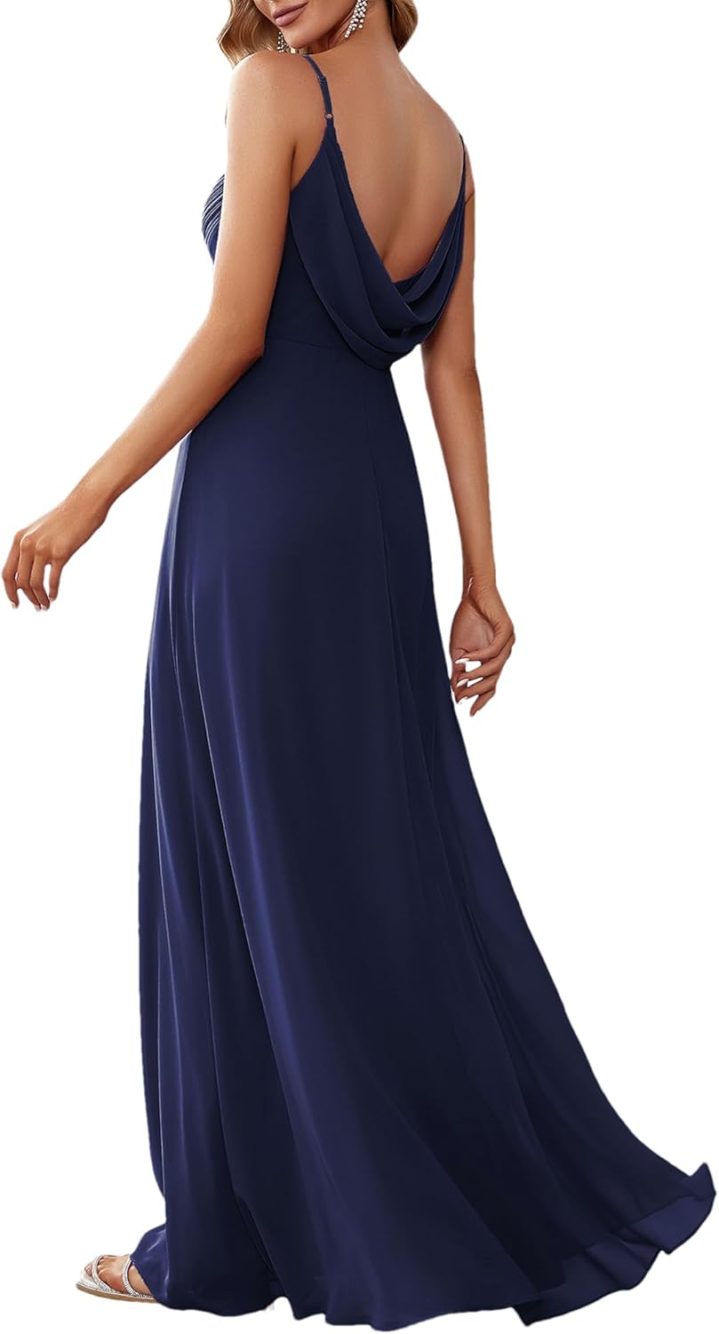 Ever-Pretty Women's Sexy Spaghetti Straps Cowl Back Empire Waist A Line Pleated Chiffon Bridesmaid Dress 80026-PH
