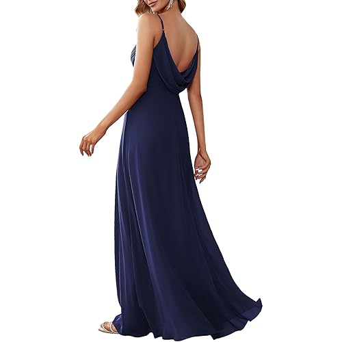Ever-Pretty Women's Backless Spaghetti Strap Bridesmaid Dresses Chiffon Empire Waist Summer Formal Wedding Guest Dress