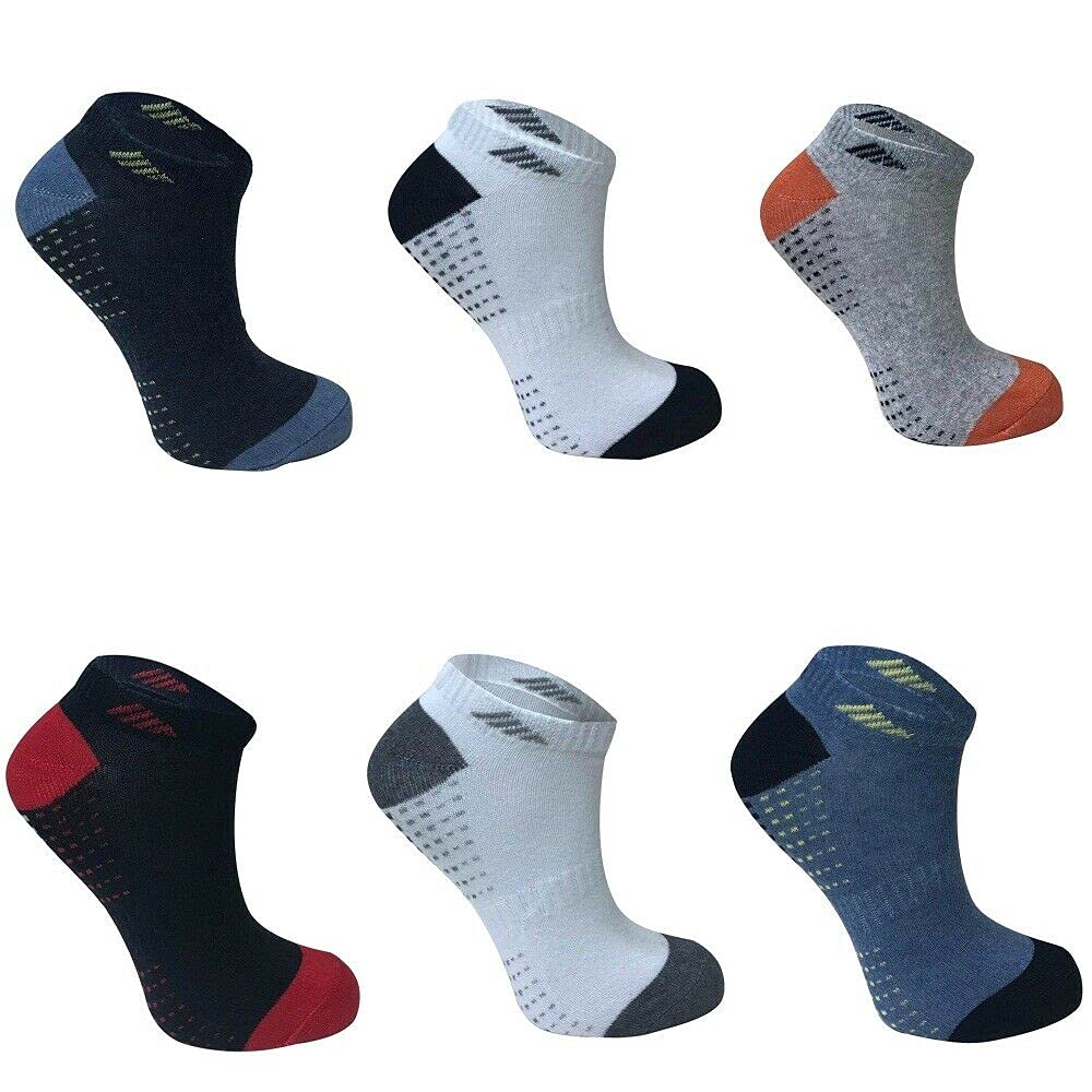 Lyallpur 6 Pairs Boys Kids Trainer Liner Ankle Sports Socks Walk Gym School PE (4-7, numeric_1)
