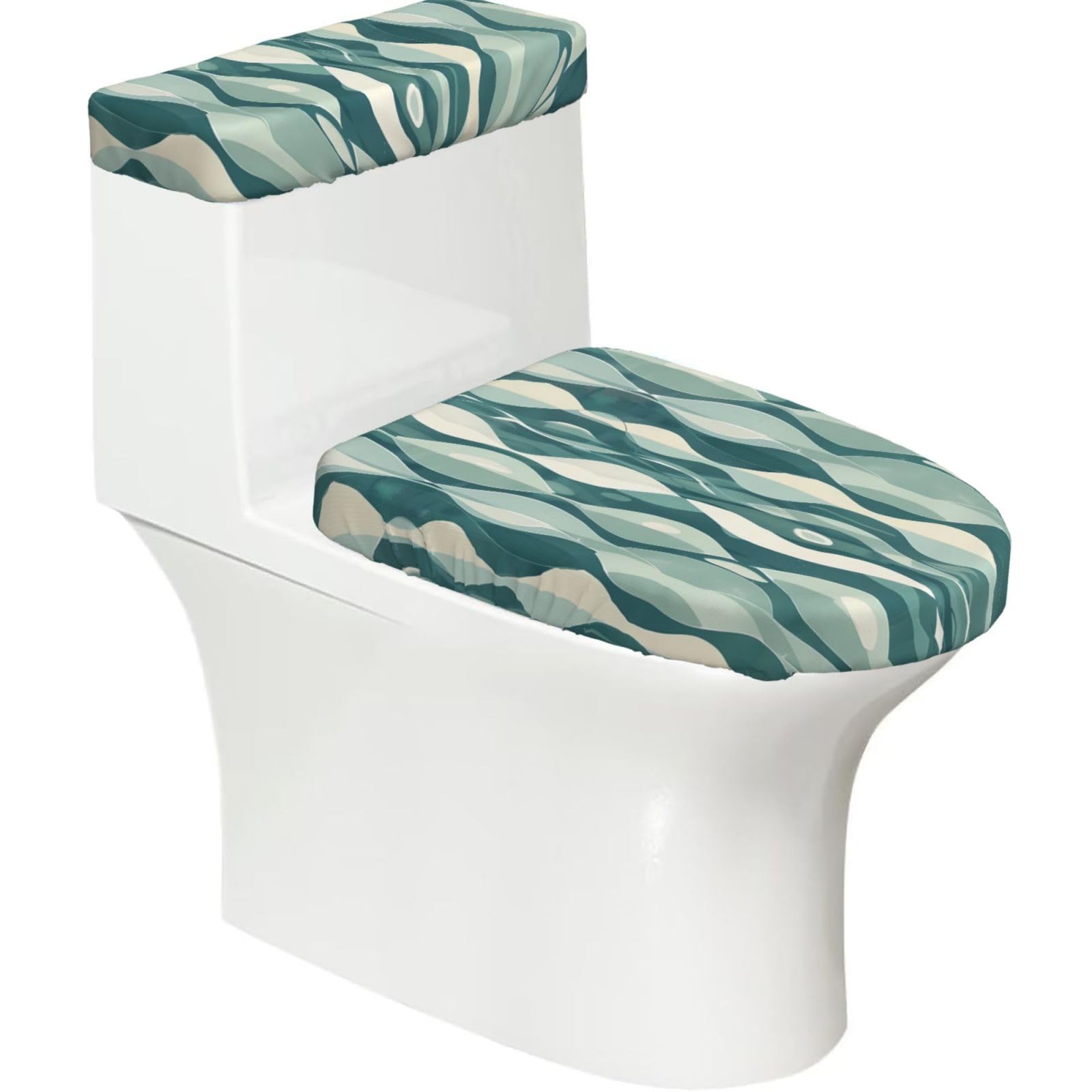 Mrowyc Black Blue-Green Ripples Printed Toilet Seat Set - Set Of 2 - Universal Toilet Seat Cover - Housewarming Birthday Christmas Gift