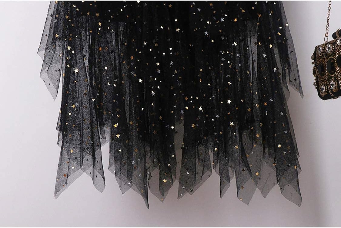 LBKKC Tulle Skirts for Women, Puffy Skirt Asymmetrical Midi Length Ruffled Tutu Layered Mesh Fairy Skirt - Image 6