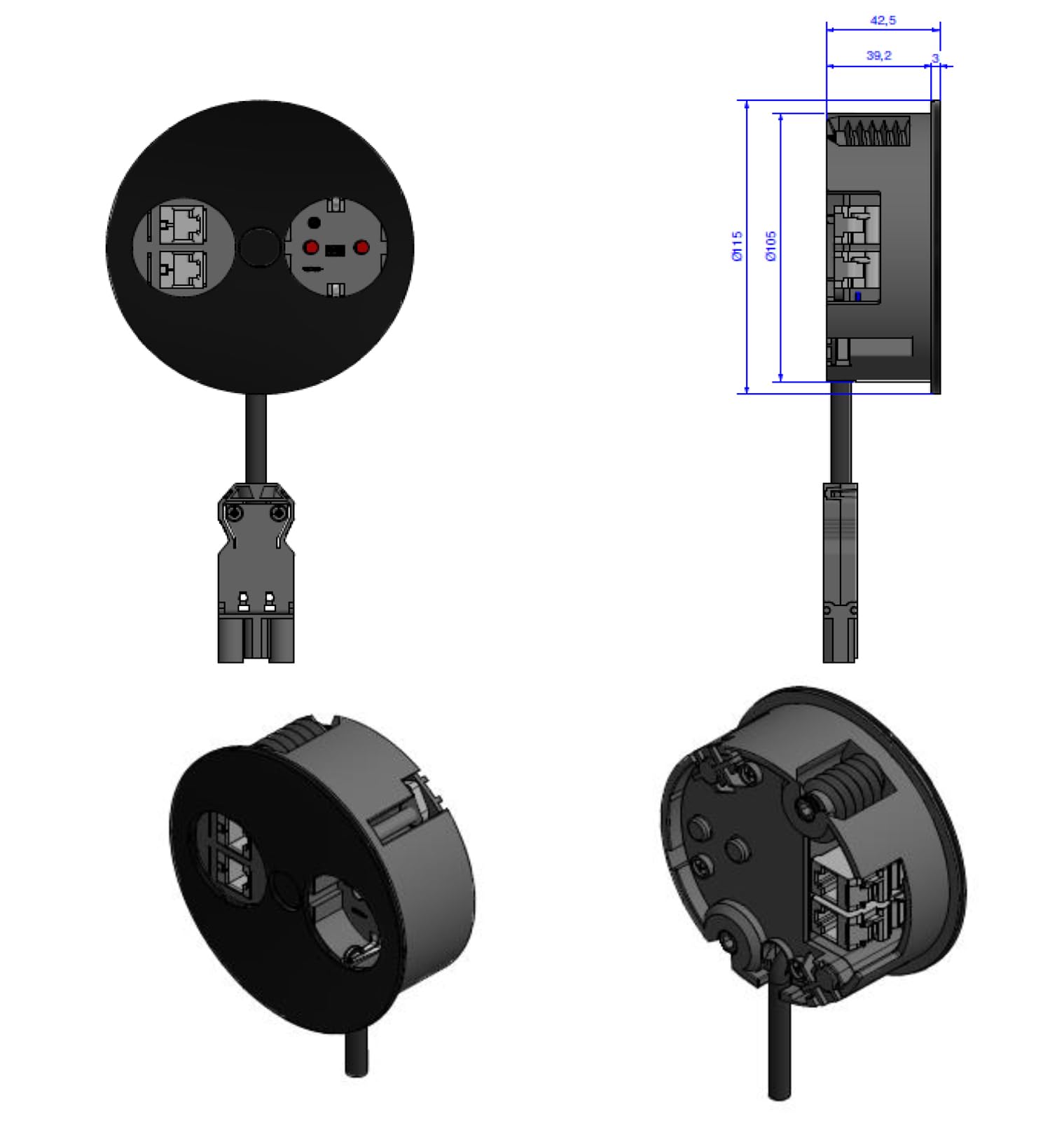 Bachmann Twist - Cable de conexión (2 Conectores Keystone GST18, 0,2 m), Color Negro