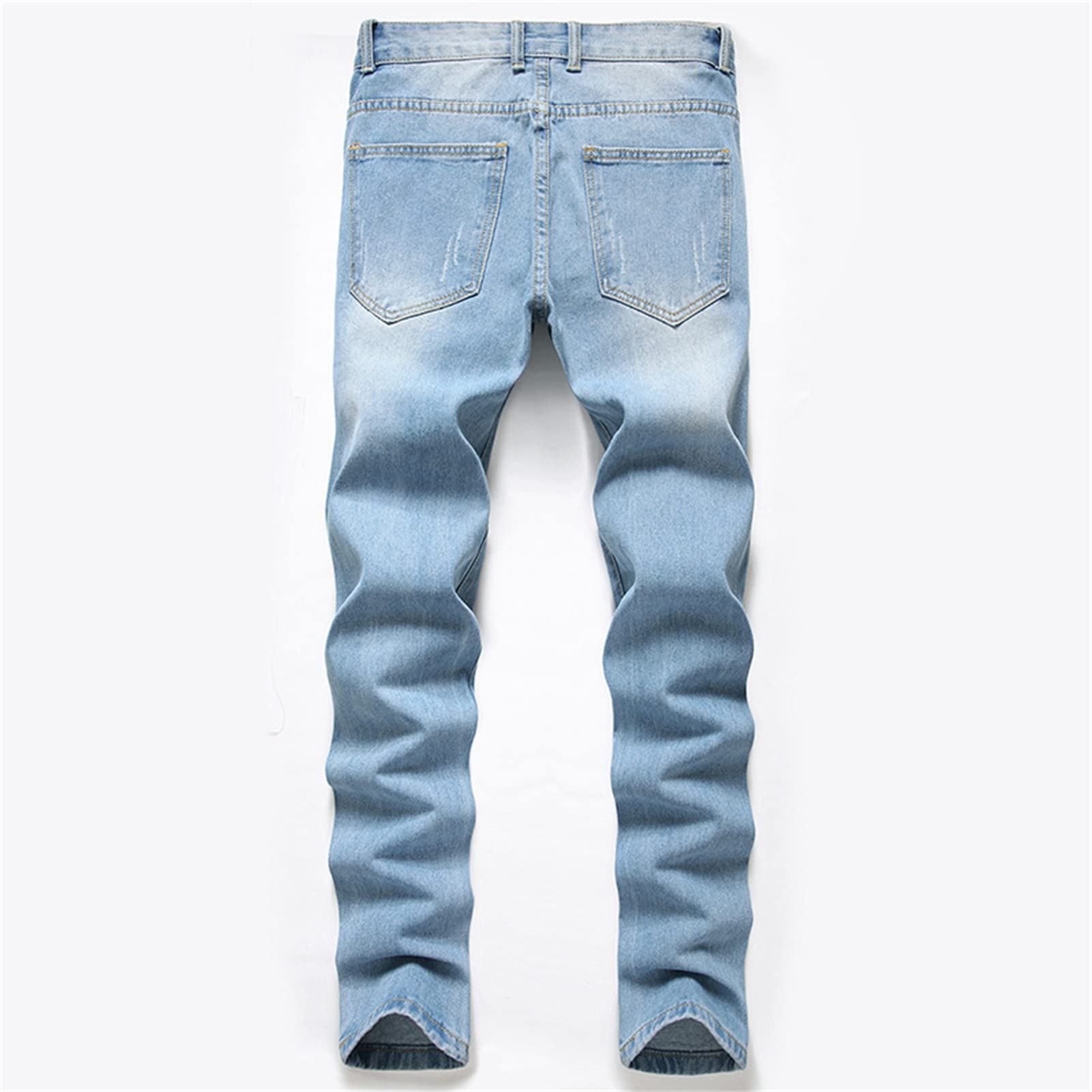 Maiyifu-GJ Men's Ripped Distressed Slim Jeans Straight Leg Destroyed Skinny Denim Pants Washed Jean Trousers with Hole (Light Blue,33)
