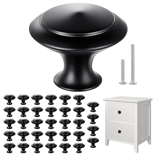 35 Pack Matte Black Cabinet Knobs – 30mm Round Stainless