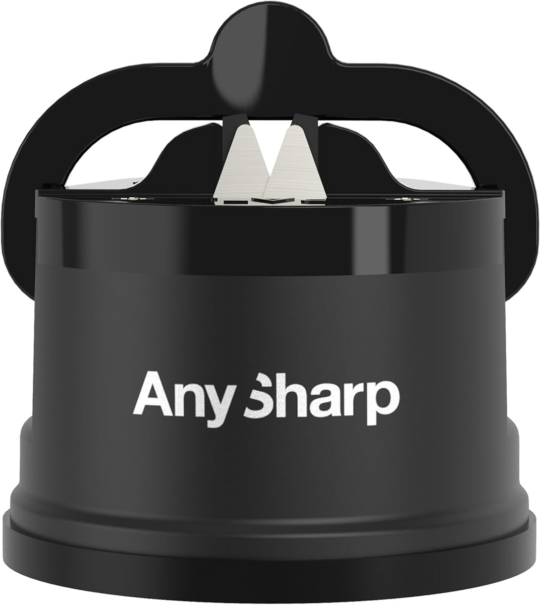 AnySharp Knife Sharpener, Hands-Free Safety, PowerGrip Suction, Safely Sharpens All Kitchen Knives, Ideal for Hardened Steel & Serrated, World's Best, Compact, One Size, Black