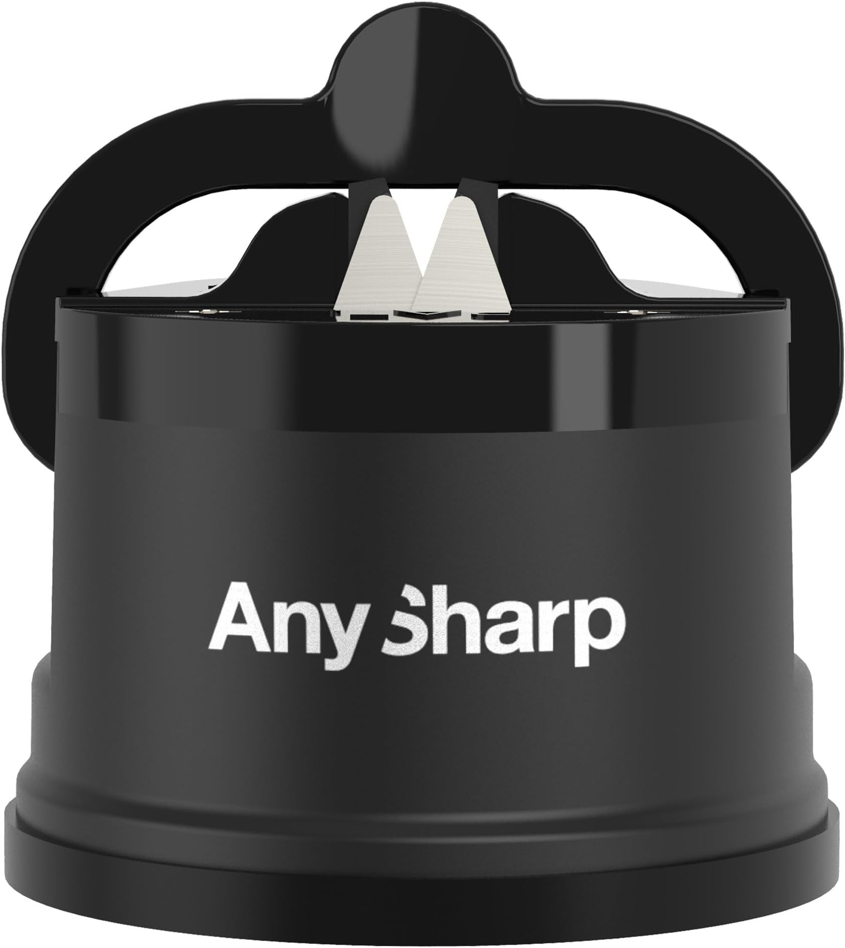 AnySharp Knife Sharpener, Hands-Free Safety, PowerGrip Suction, Safely Sharpens All Kitchen Knives, Ideal for Hardened Steel & Serrated, World's Best, Compact, One Size, Black