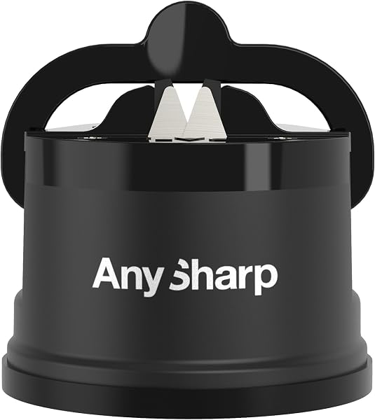 AnySharp Knife Sharpener, Hands-Free Safety, PowerGrip Suction, Safely Sharpens All Kitchen Knives, Ideal for Hardened Steel & Serrated, World's Best, Compact, One Size, Black - 1