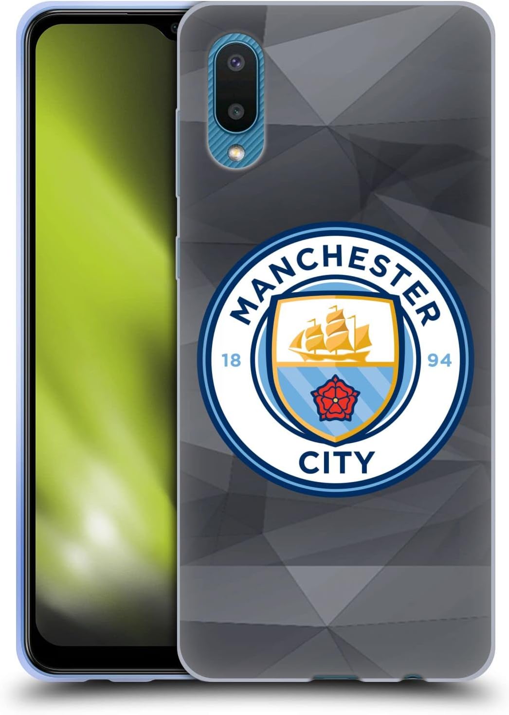 Head Case Designs Officially Licensed Manchester City Man City FC Black Full Colour Badge Geometric Gel Case [Military Grade Protection] Compatible With Samsung Galaxy A02/M02 (2021)