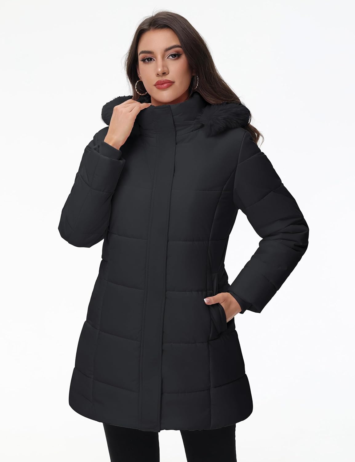 YUCOLEN Long Winter Coats for Women Fleece Lined Sherpa Puffer Jackets with Hood Pockets Zip Warm Thicken Parka Coat - Image 4