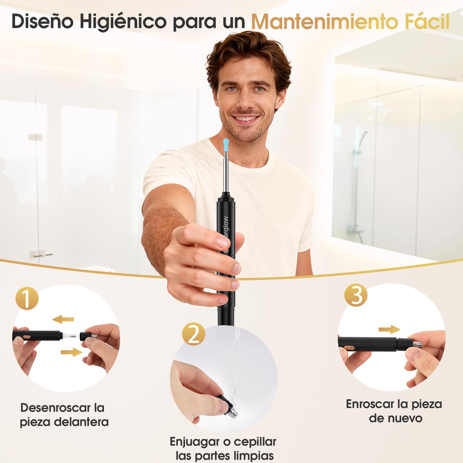 Otoscopio y Cortapelos Nariz 2 en 1 Kit, Limpiador de Oidos Cera con Camara 1080P HD Wifi, Eliminar Cera del Oído y Recortar el Vello Nasal Compatible iOS y Android