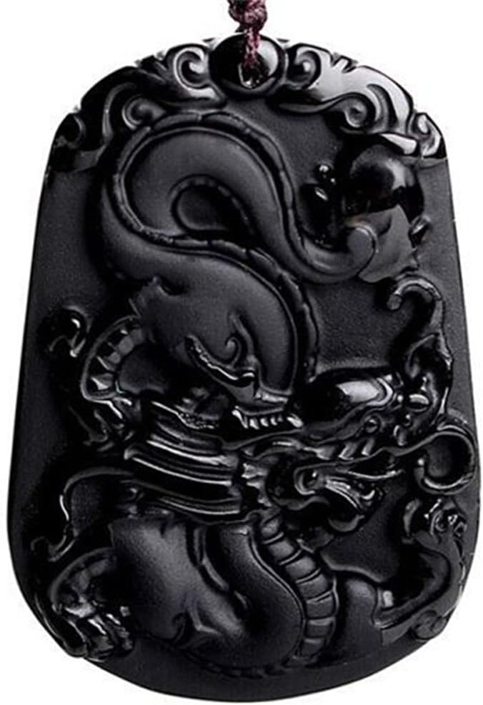 c1lint7785631Pure Natural Zodiac Necklace Pendant Made of Obsidian Gemstone Horoscope Animal Sign Amulet Dragon,Lucky
