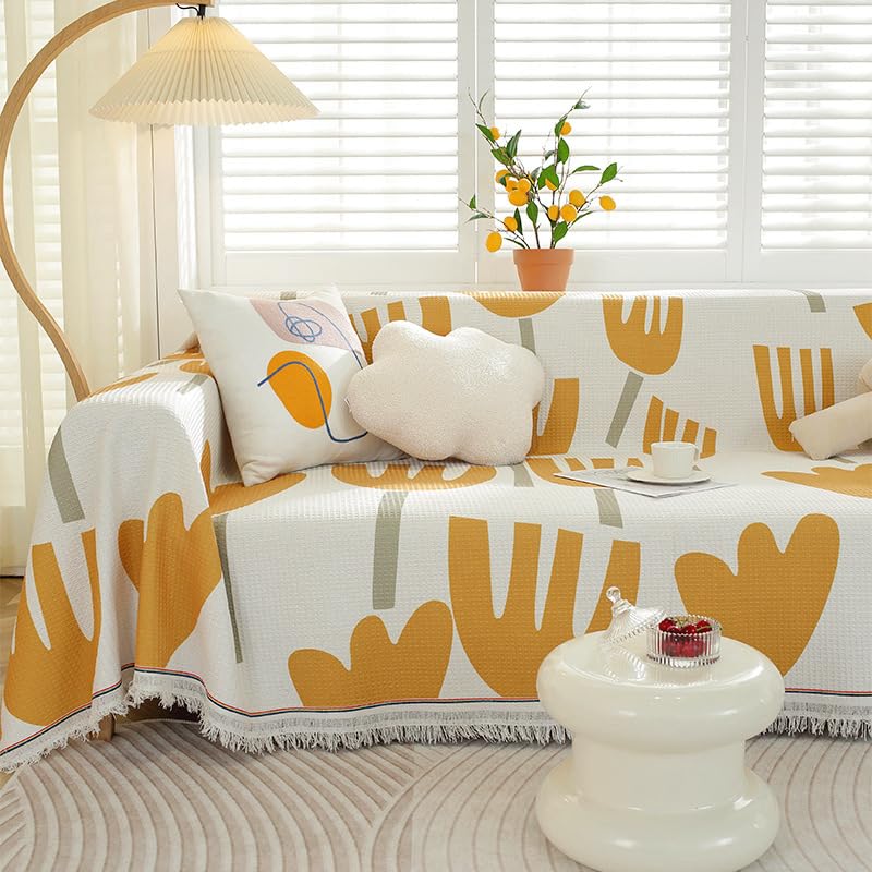 Jeté de canapé vert orange 130x180 doux pour décoration salon et couverture camping rustique