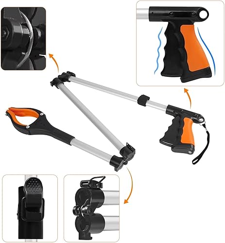 Miniatura 4 de Herramienta de agarre extra larga de 43 pulgadas, agarradores plegables para personas mayores, herramienta de alcance con mandíbula giratoria +