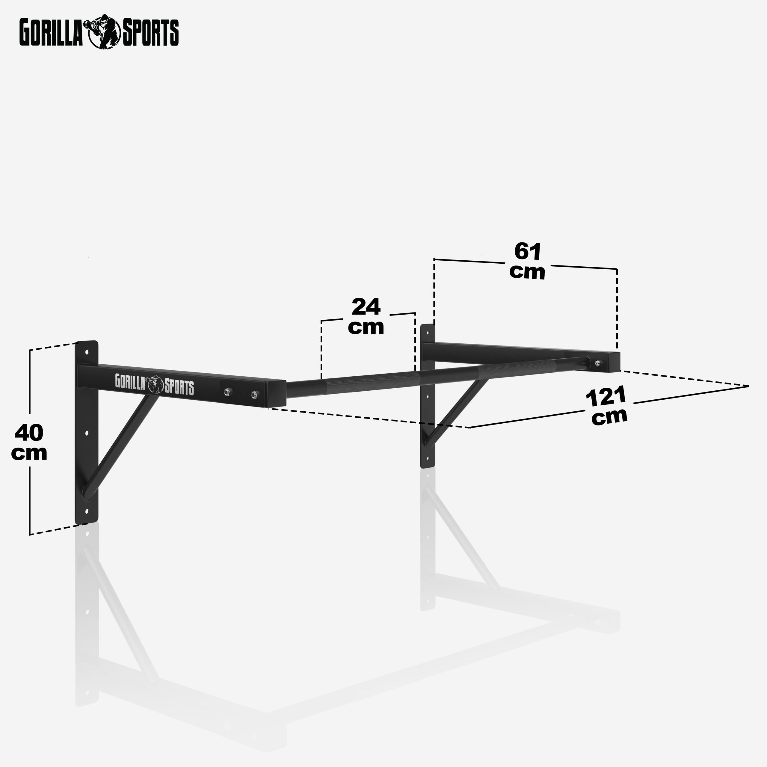 Gorilla Sports® Barre de traction pour montage mural Noir avec charge max. jusqu'à 150 kg