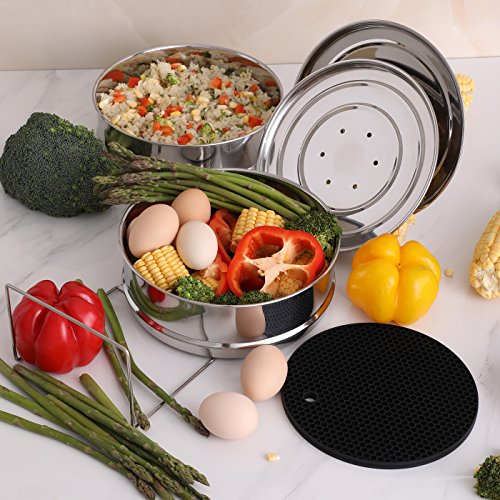 Aozita 8 Qt Steamer Insert Pans For Instant Pot 8 Quart Accessories - Stackable Food Steamer With Sling For Pressure Cooker Pot In Pot Cooking, Baking, Casseroles, Lasagna Pans - Interchangeable Lid #TOP2
