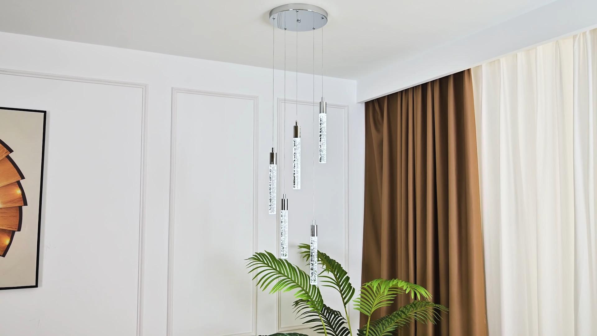 Image of Modern Light Fixture Kitchen Island Pendant Light Dimmable LED Chrome Pendant Lights Mini Crystal Pendant Lighting for Bedroom Dining Room Living Room(5-Light )