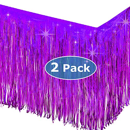 Allgala 2-Pack 29X108 Inch Metallic Foil Fringe Tinsel Table Skirts For Party Event Decoraton-Purple-Bd52808 #TOP2