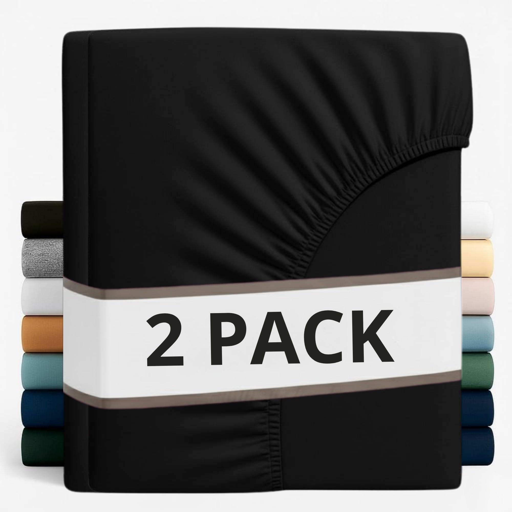 Z&A Bedding 2 Pcs Super King Fitted Sheet Black - 30CM Extra Deep Elastic Corners Bedsheet - Super Soft Brushed Microfibre Bottom Sheet - Washable, Shrinkage & Fade Resistant — image 1