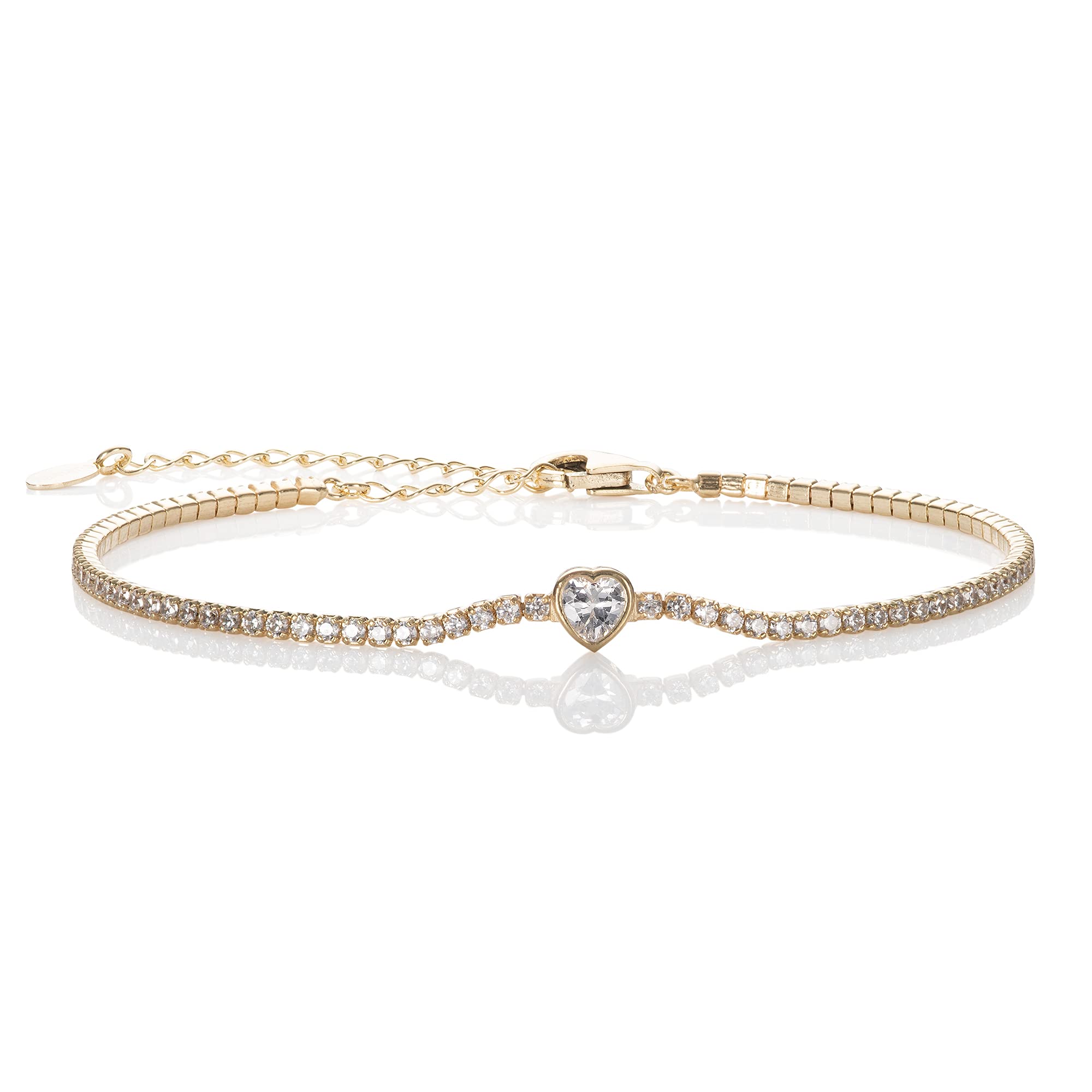namana Bracciale Tennis a Cuore, Braccialetto a Cuere Sottile per Donna e Raggazza, Delicato Bracciale Tennis Donna con Zirconi Cubici, Regalo da Donna,
