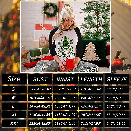 Ojlphh Merry Christmas Shirts Women Plaid Leopard Tree Graphic Print Baseball T Shirt 3/4 Sleeve Raglan Christmas Tee Tops L thumb #5