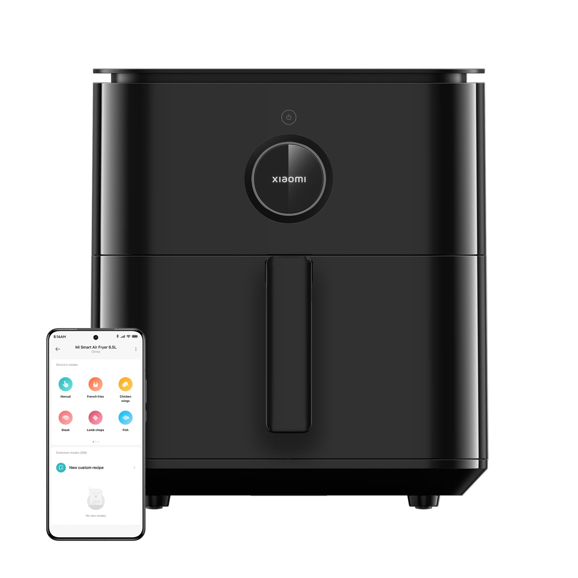 Xiaomi Smart Air Fryer 6.5L Air Fryer, 6.5L, 1800W, 100 Recipes, OLED Display, Adjustable Temperature 40°C - 220°C, Even Cooking 360°, Black 6.5L litres