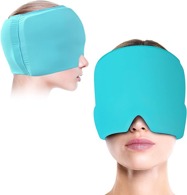 Migraine Relief Cap, Reusable Heat Cold Compress Headache Relief Cap, Therapy Gel Ice Pack Flexible Cold Wrap Hat for Tension Headache Migraine Puffy Eyes