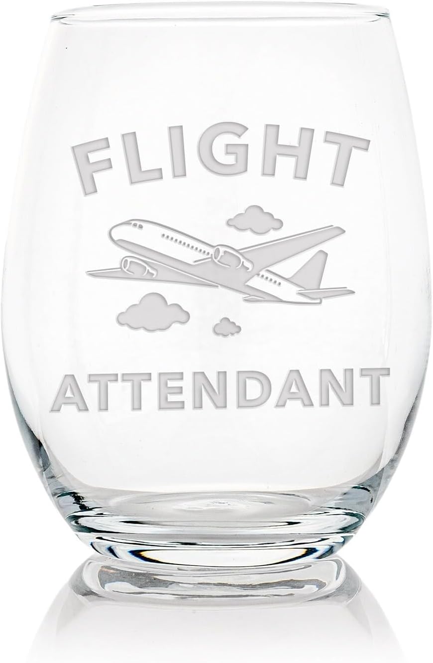 Flight Attendant Plane Stemless Wine Glass - Airplane Pilot Gift - 3 Glasses